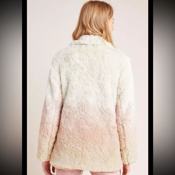 Anthropologie Womens Ivory Button Front Ombre Plush Faux Fur Coat Size M - Picture 3 of 16